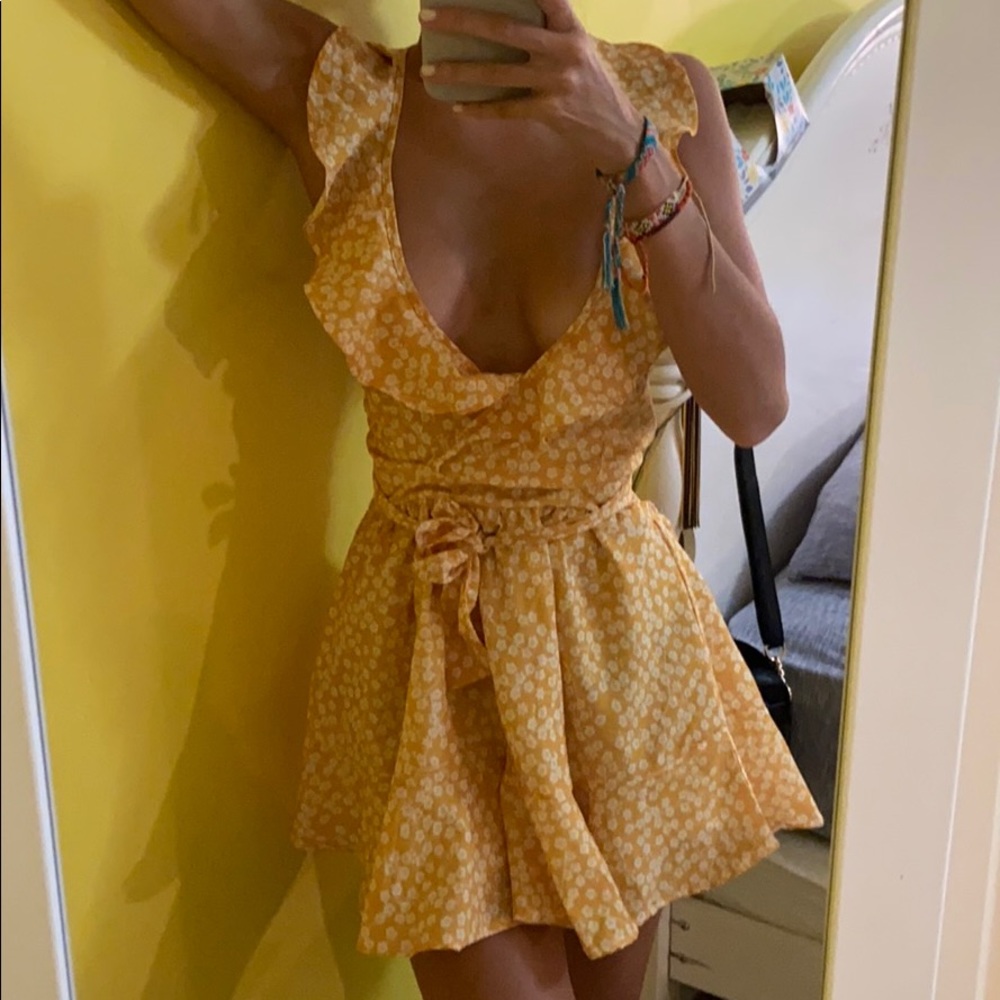 Yellow Floral Backless Romper